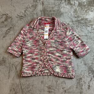 Vintage ANNE KLEIN Womens S Multi Knit Short Sleeve Button Up Cardigan Sweater